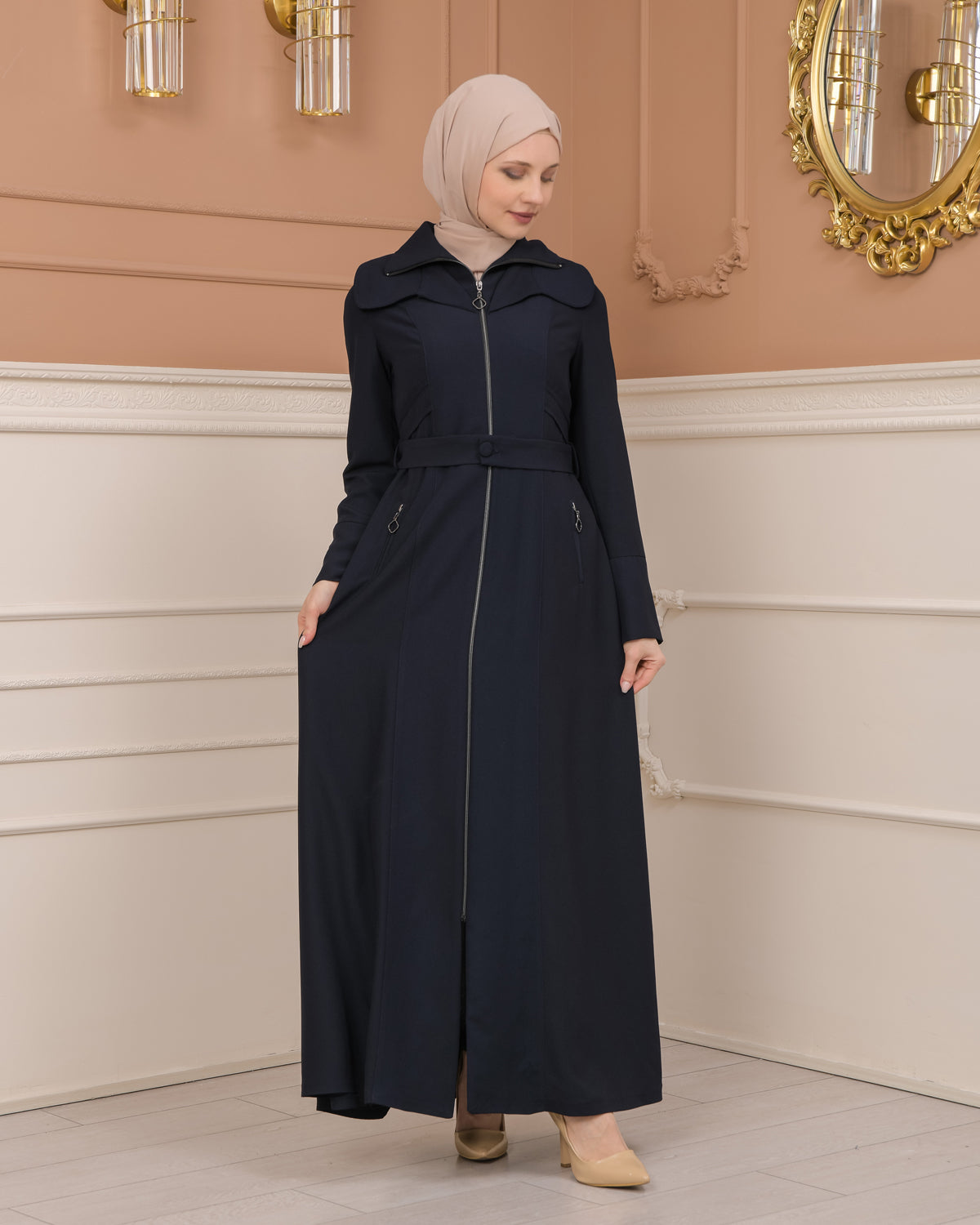 Übergangsmantel aus Clarita-Stoff mit Satinfutter (1224) - Dunkelblau