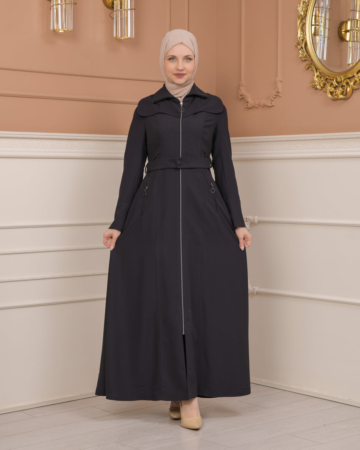 Übergangsmantel aus Clarita-Stoff mit Satinfutter (1224) - Anthrazit