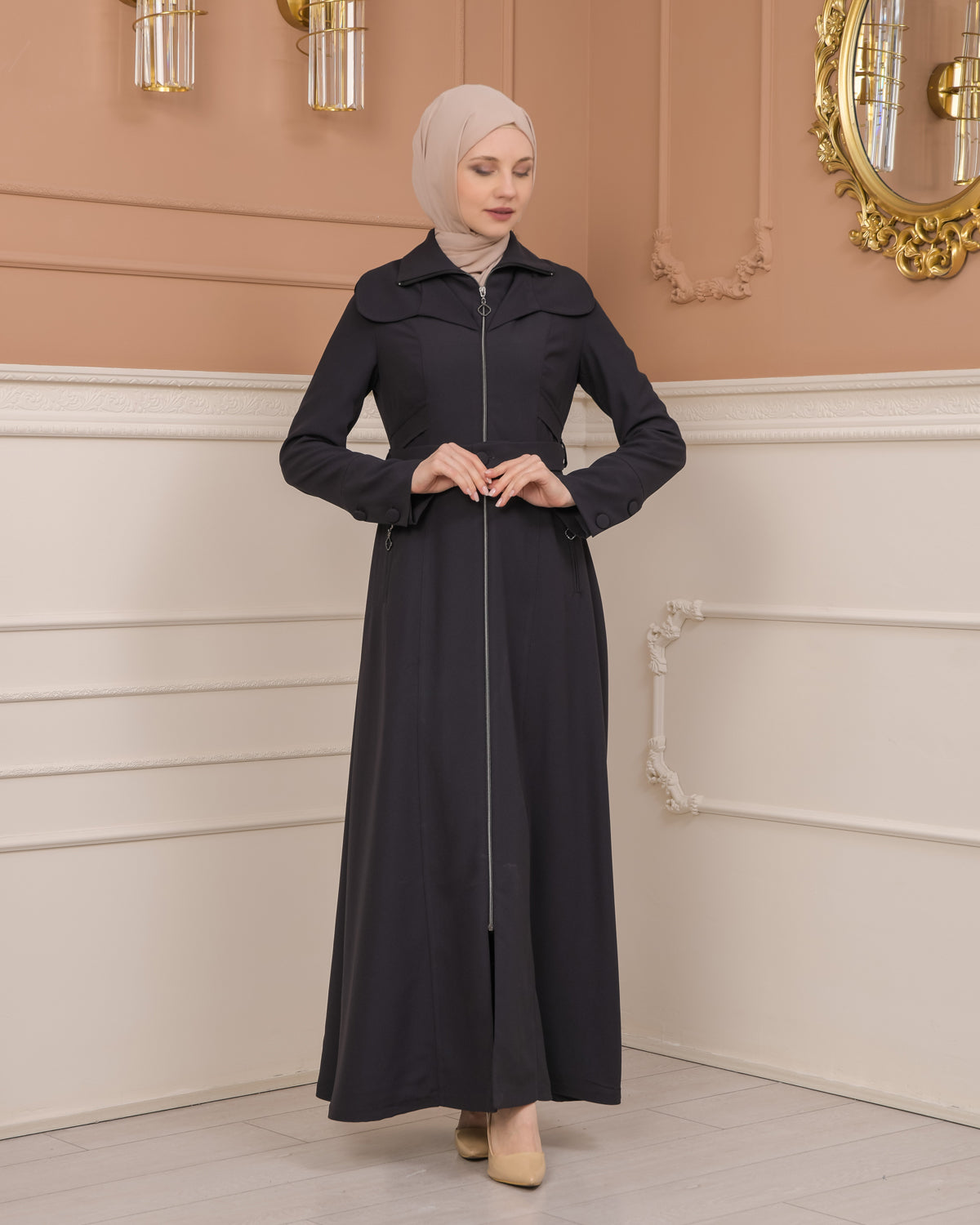 Übergangsmantel aus Clarita-Stoff mit Satinfutter (1224) - Anthrazit