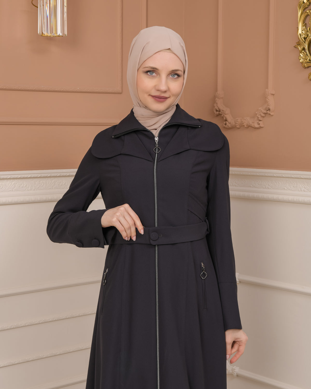 Übergangsmantel aus Clarita-Stoff mit Satinfutter (1224) - Anthrazit