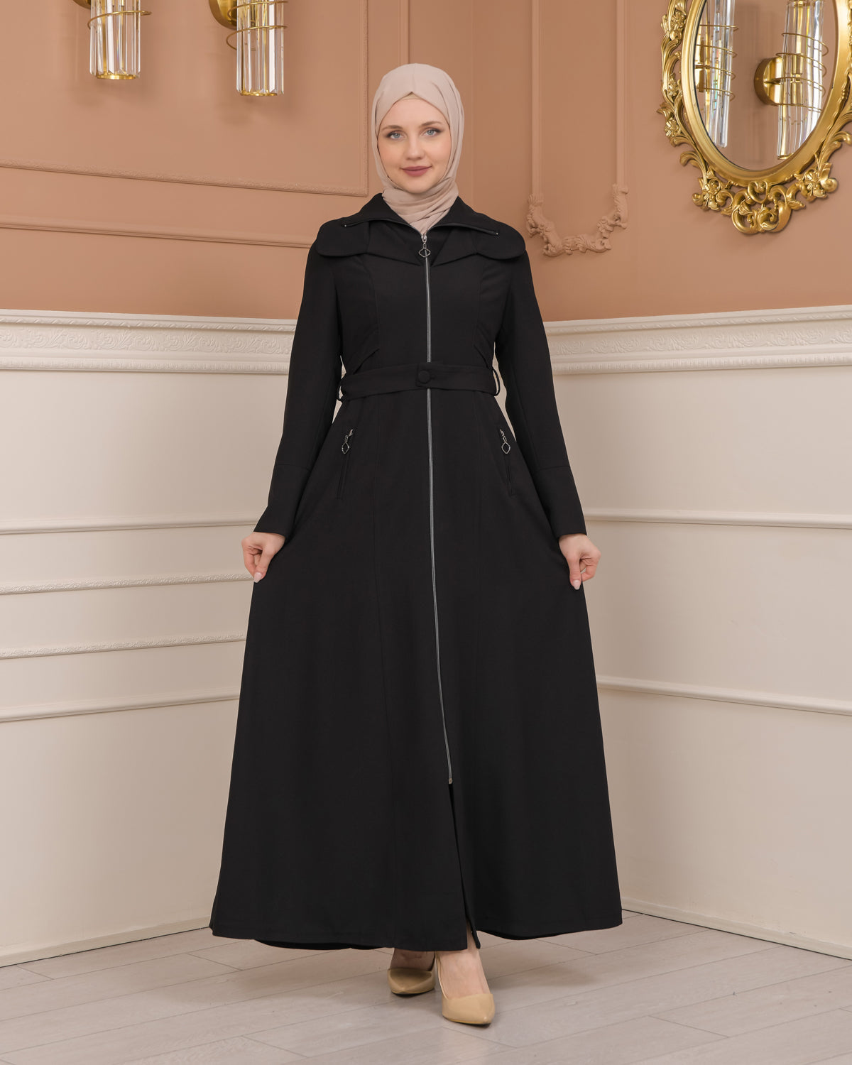 Übergangsmantel aus Clarita-Stoff mit Satinfutter (1224) - Schwarz