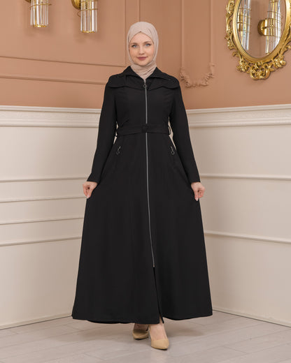 Übergangsmantel aus Clarita-Stoff mit Satinfutter (1224) - Schwarz