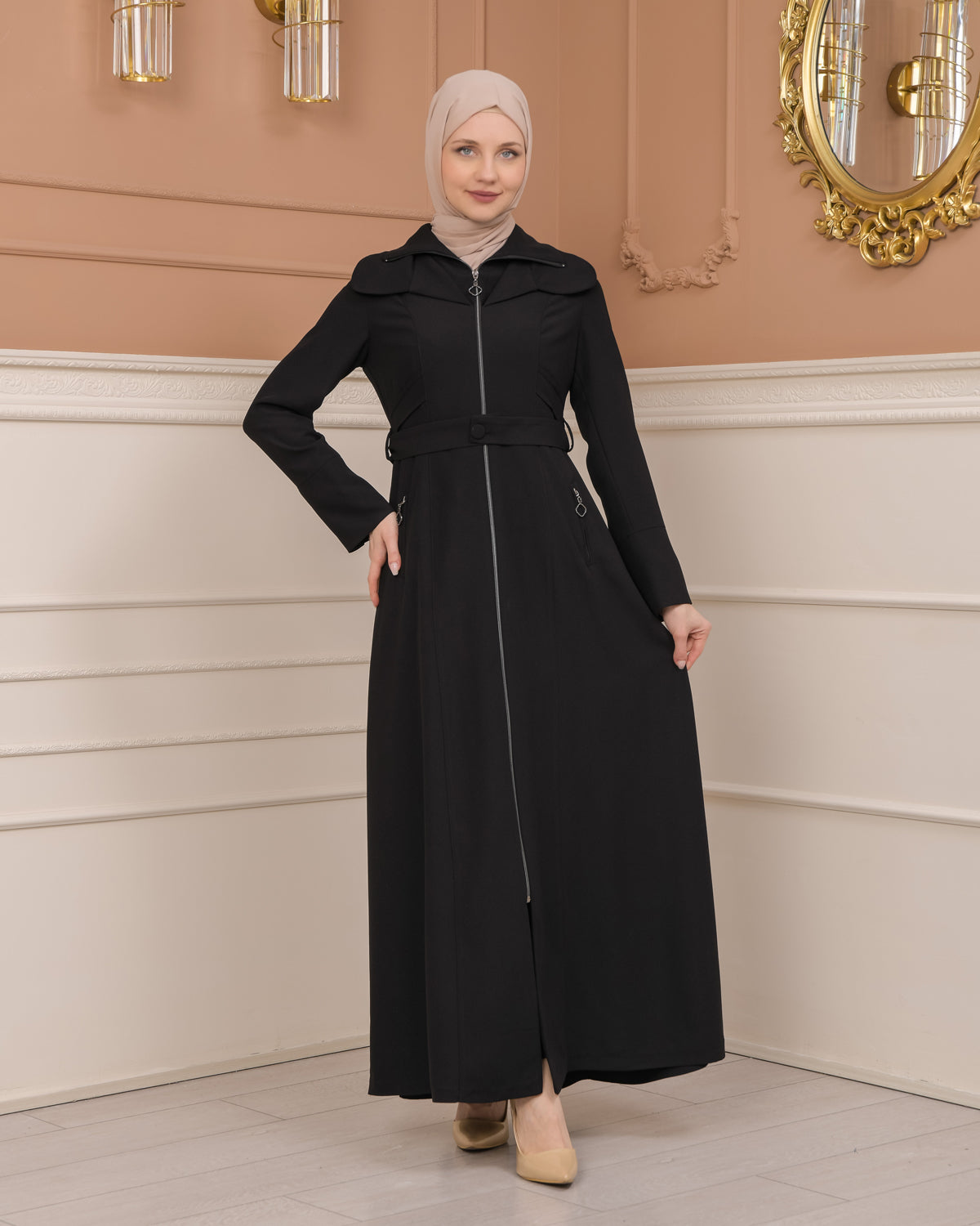 Übergangsmantel aus Clarita-Stoff mit Satinfutter (1224) - Schwarz