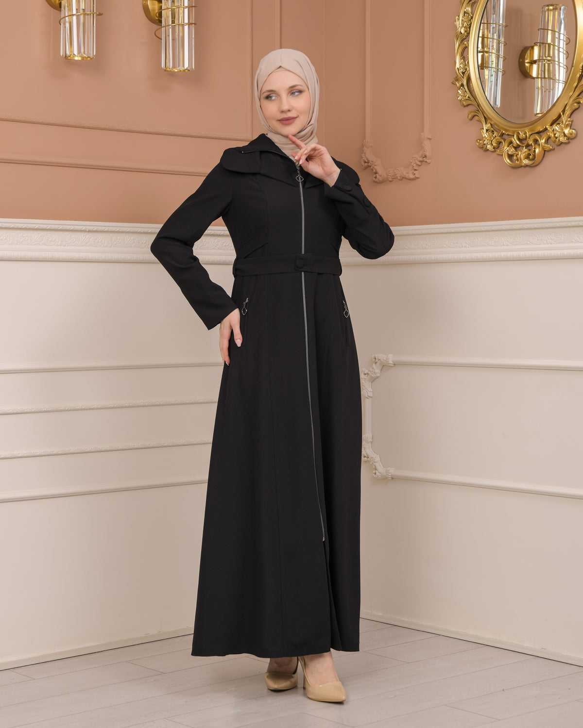 Übergangsmantel aus Clarita-Stoff mit Satinfutter (1224) - Schwarz