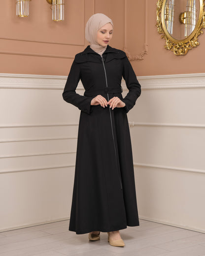 Übergangsmantel aus Clarita-Stoff mit Satinfutter (1224) - Schwarz