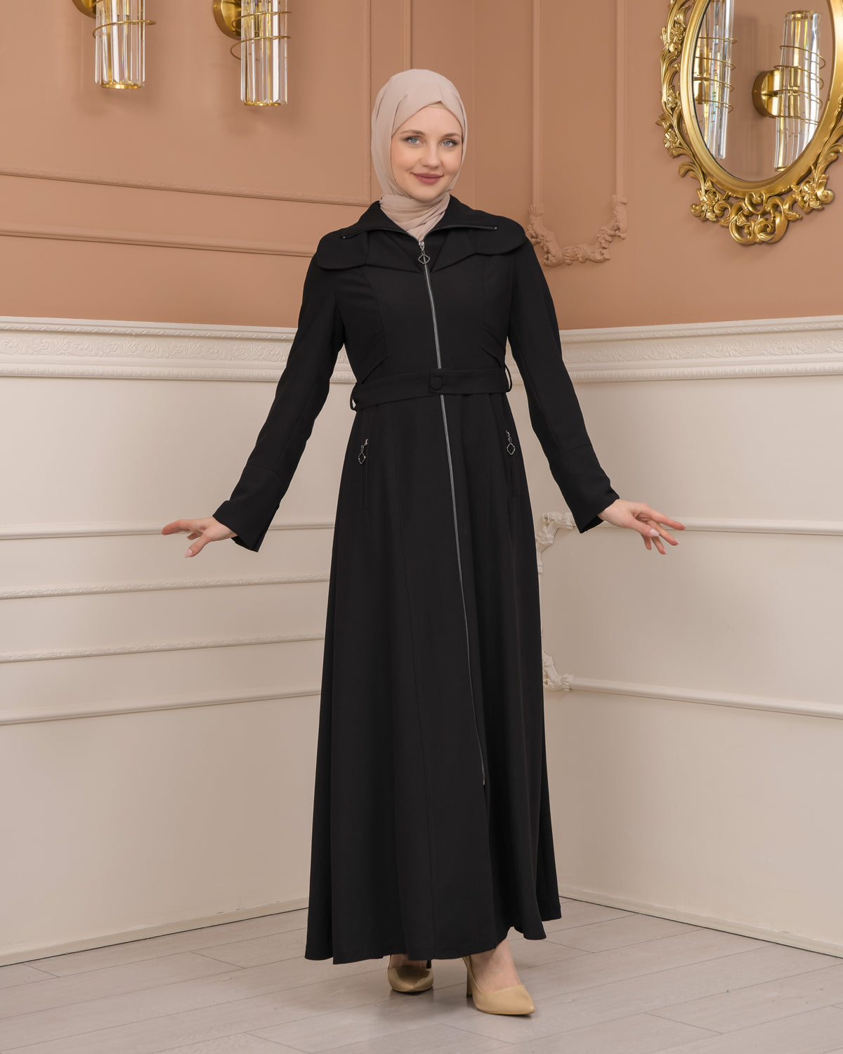 Übergangsmantel aus Clarita-Stoff mit Satinfutter (1224) - Schwarz