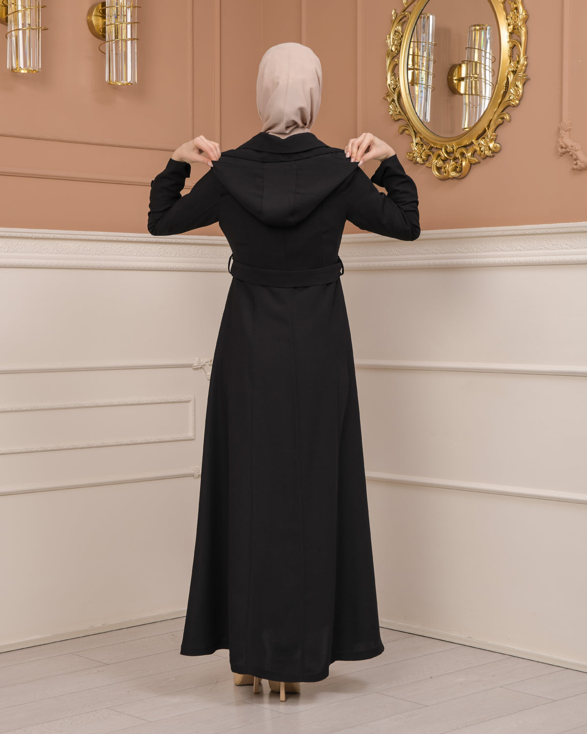 Übergangsmantel aus Clarita-Stoff mit Satinfutter (1224) - Schwarz