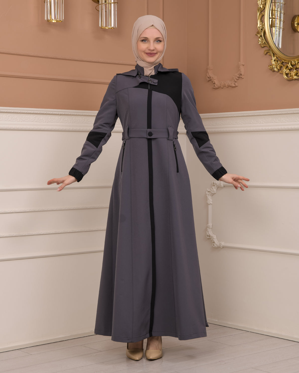 Regenmanto aus Fallschirmstoff mit Satinfutter und abnehmbarer Kapuze 1227 - Anthrazit