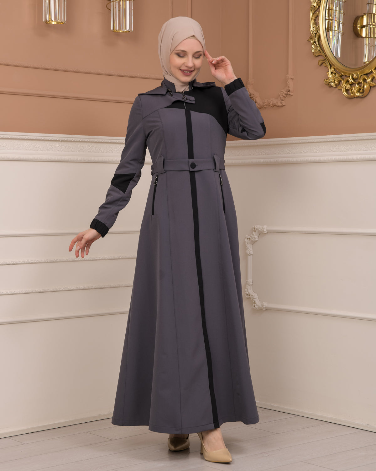 Regenmanto aus Fallschirmstoff mit Satinfutter und abnehmbarer Kapuze 1227 - Anthrazit