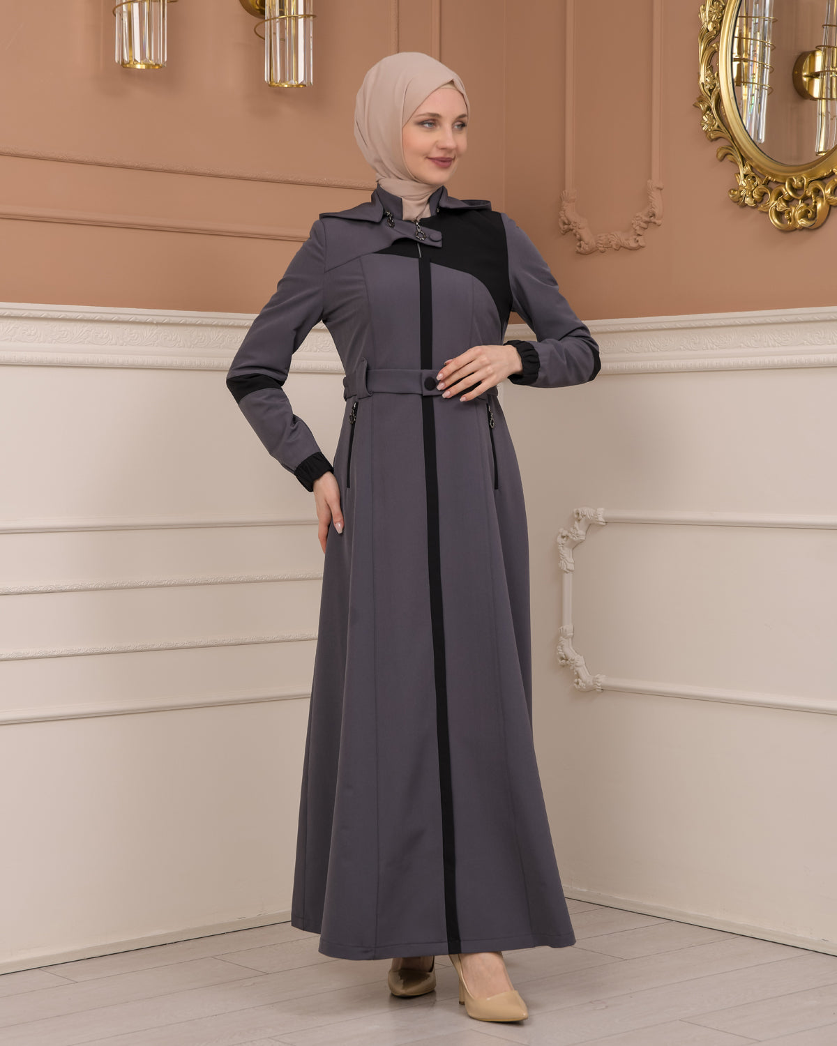 Regenmanto aus Fallschirmstoff mit Satinfutter und abnehmbarer Kapuze 1227 - Anthrazit