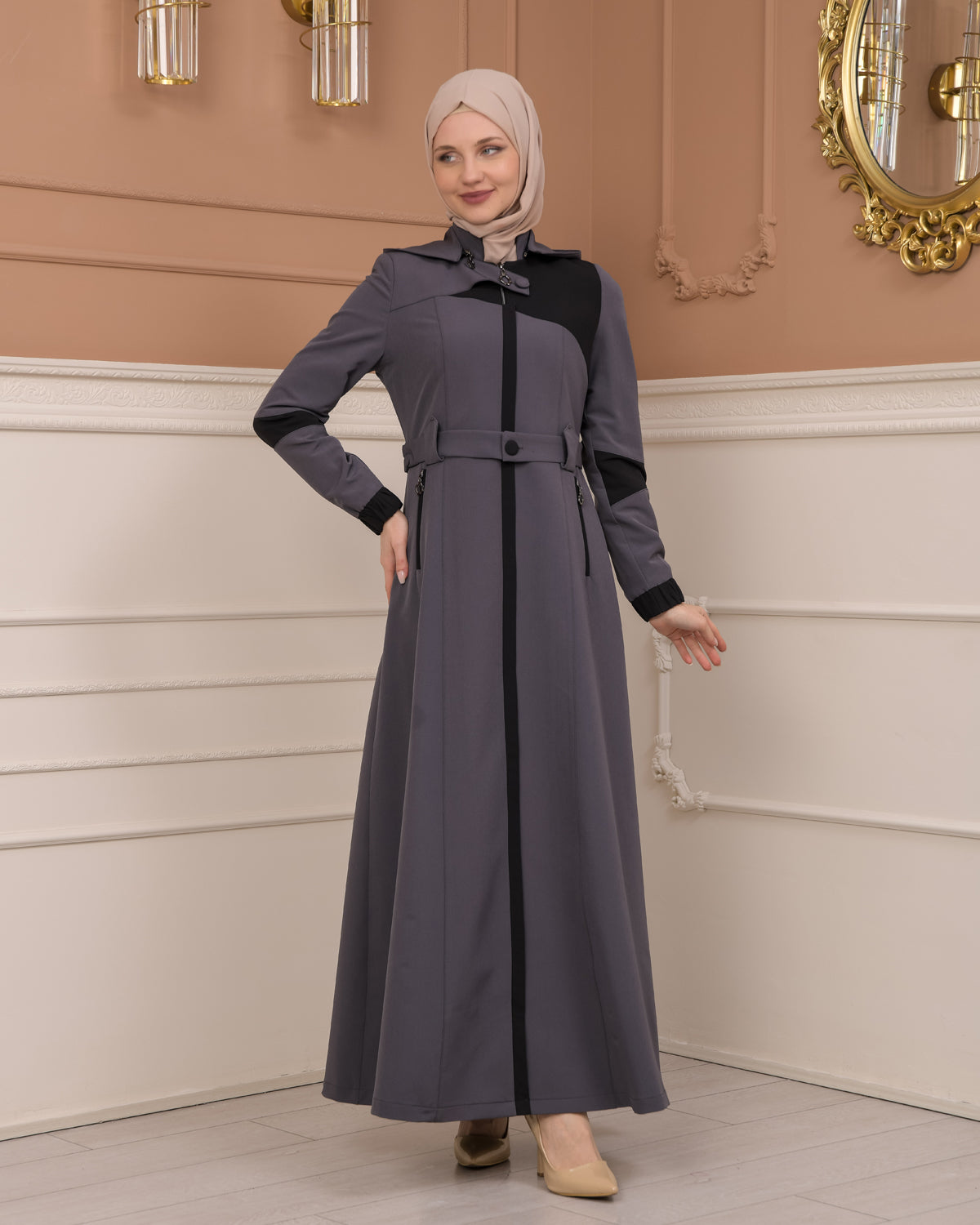 Regenmanto aus Fallschirmstoff mit Satinfutter und abnehmbarer Kapuze 1227 - Anthrazit