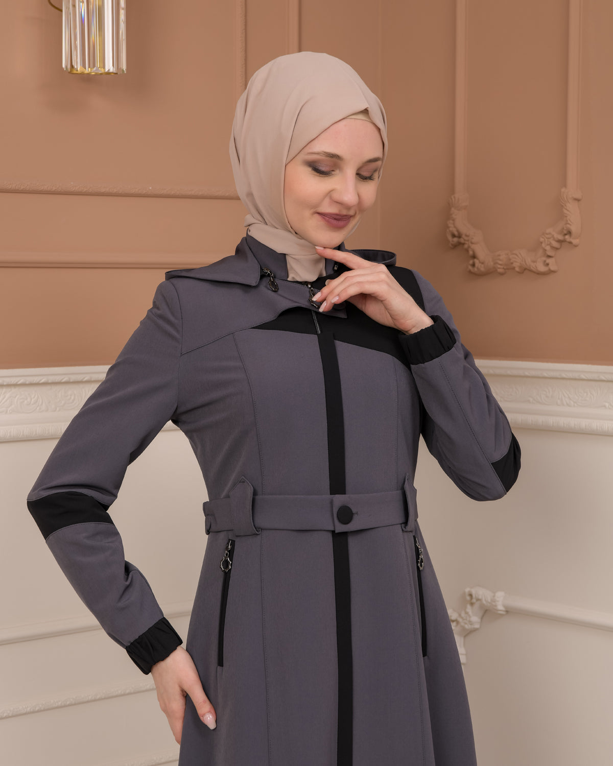 Regenmanto aus Fallschirmstoff mit Satinfutter und abnehmbarer Kapuze 1227 - Anthrazit