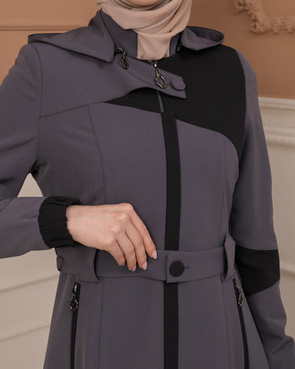 Regenmanto aus Fallschirmstoff mit Satinfutter und abnehmbarer Kapuze 1227 - Anthrazit