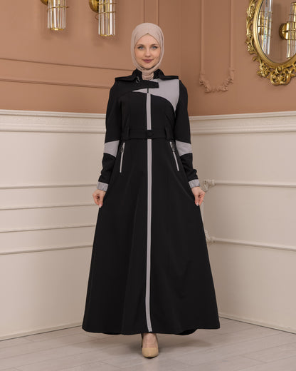 Regenmanto aus Fallschirmstoff mit Satinfutter und abnehmbarer Kapuze 1227 - Schwarz