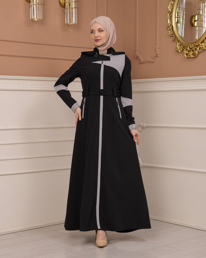 Regenmanto aus Fallschirmstoff mit Satinfutter und abnehmbarer Kapuze 1227 - Schwarz