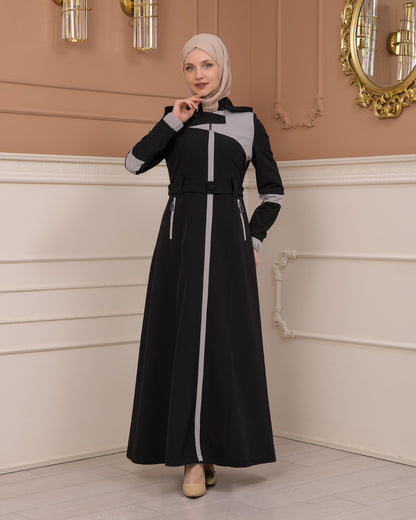 Regenmanto aus Fallschirmstoff mit Satinfutter und abnehmbarer Kapuze 1227 - Schwarz