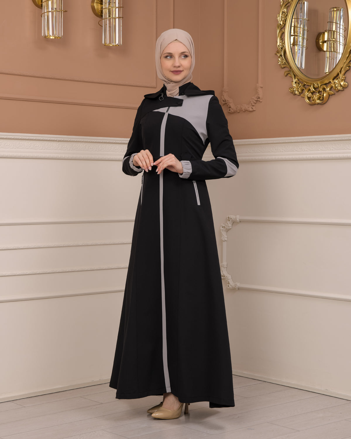 Regenmanto aus Fallschirmstoff mit Satinfutter und abnehmbarer Kapuze 1227 - Schwarz