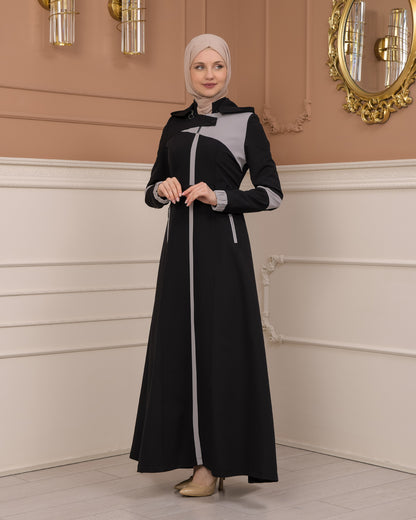 Regenmanto aus Fallschirmstoff mit Satinfutter und abnehmbarer Kapuze 1227 - Schwarz