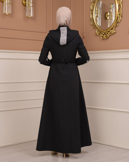 Regenmanto aus Fallschirmstoff mit Satinfutter und abnehmbarer Kapuze 1227 - Schwarz