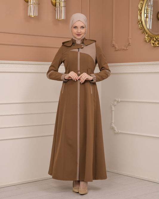 Regenmanto aus Fallschirmstoff mit Satinfutter und abnehmbarer Kapuze 1227 - Cognac