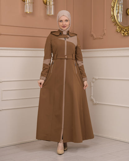 Regenmanto aus Fallschirmstoff mit Satinfutter und abnehmbarer Kapuze 1227 - Cognac