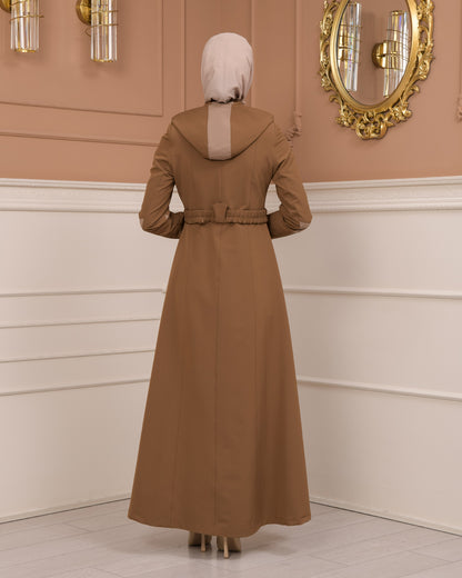 Regenmanto aus Fallschirmstoff mit Satinfutter und abnehmbarer Kapuze 1227 - Cognac