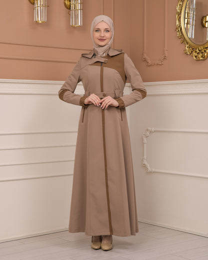 Regenmanto aus Fallschirmstoff mit Satinfutter und abnehmbarer Kapuze 1227 - Hellbraun