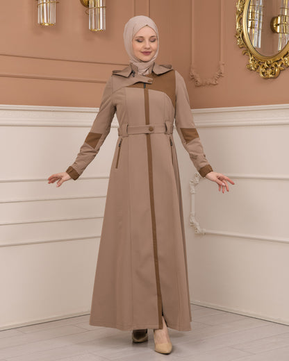 Regenmanto aus Fallschirmstoff mit Satinfutter und abnehmbarer Kapuze 1227 - Hellbraun