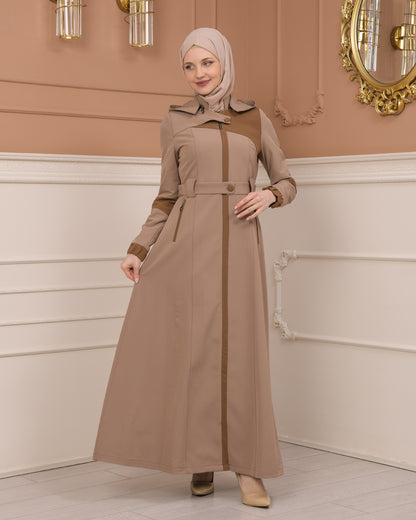 Regenmanto aus Fallschirmstoff mit Satinfutter und abnehmbarer Kapuze 1227 - Hellbraun