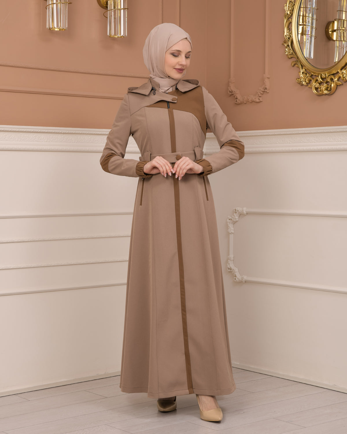 Regenmanto aus Fallschirmstoff mit Satinfutter und abnehmbarer Kapuze 1227 - Hellbraun