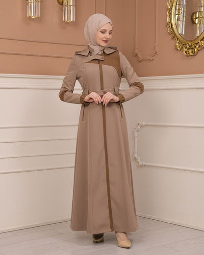 Regenmanto aus Fallschirmstoff mit Satinfutter und abnehmbarer Kapuze 1227 - Hellbraun