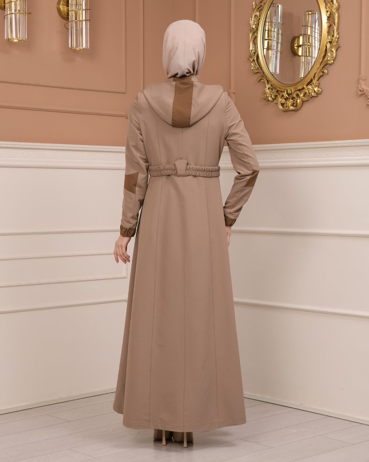 Regenmanto aus Fallschirmstoff mit Satinfutter und abnehmbarer Kapuze 1227 - Hellbraun