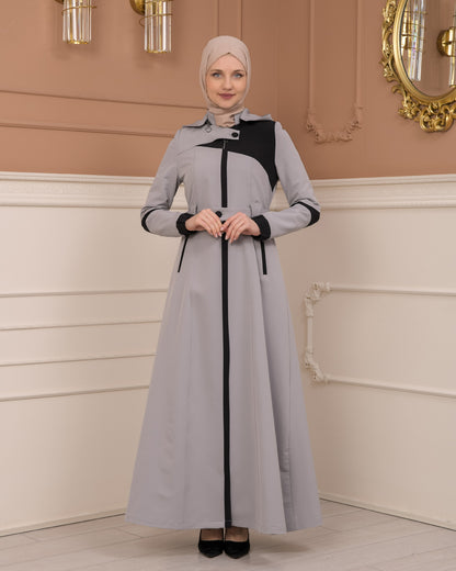 Regenmanto aus Fallschirmstoff mit Satinfutter und abnehmbarer Kapuze 1227 - Grau