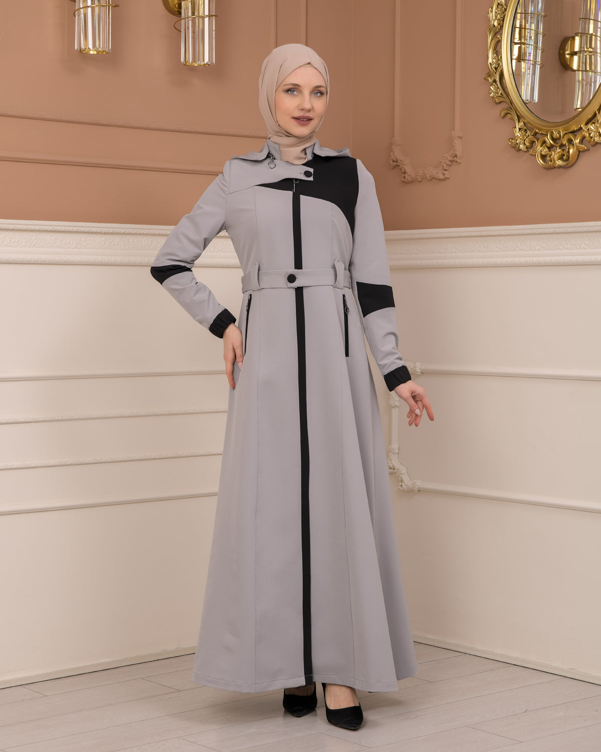 Regenmanto aus Fallschirmstoff mit Satinfutter und abnehmbarer Kapuze 1227 - Grau