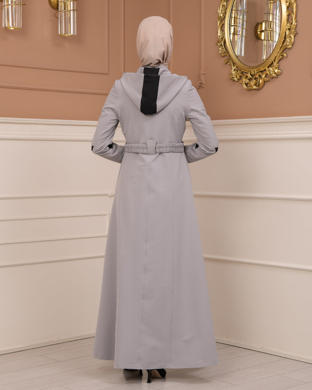 Regenmanto aus Fallschirmstoff mit Satinfutter und abnehmbarer Kapuze 1227 - Grau