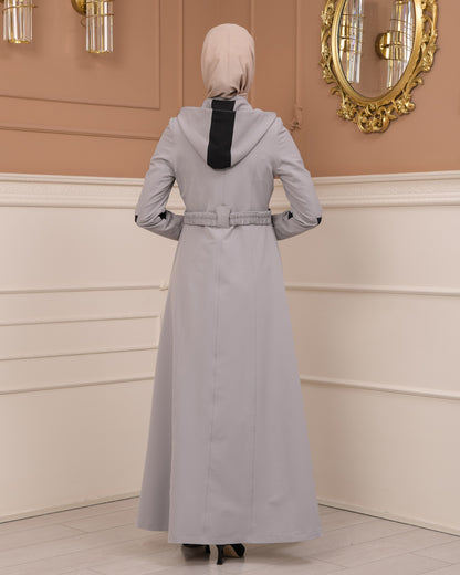 Regenmanto aus Fallschirmstoff mit Satinfutter und abnehmbarer Kapuze 1227 - Grau