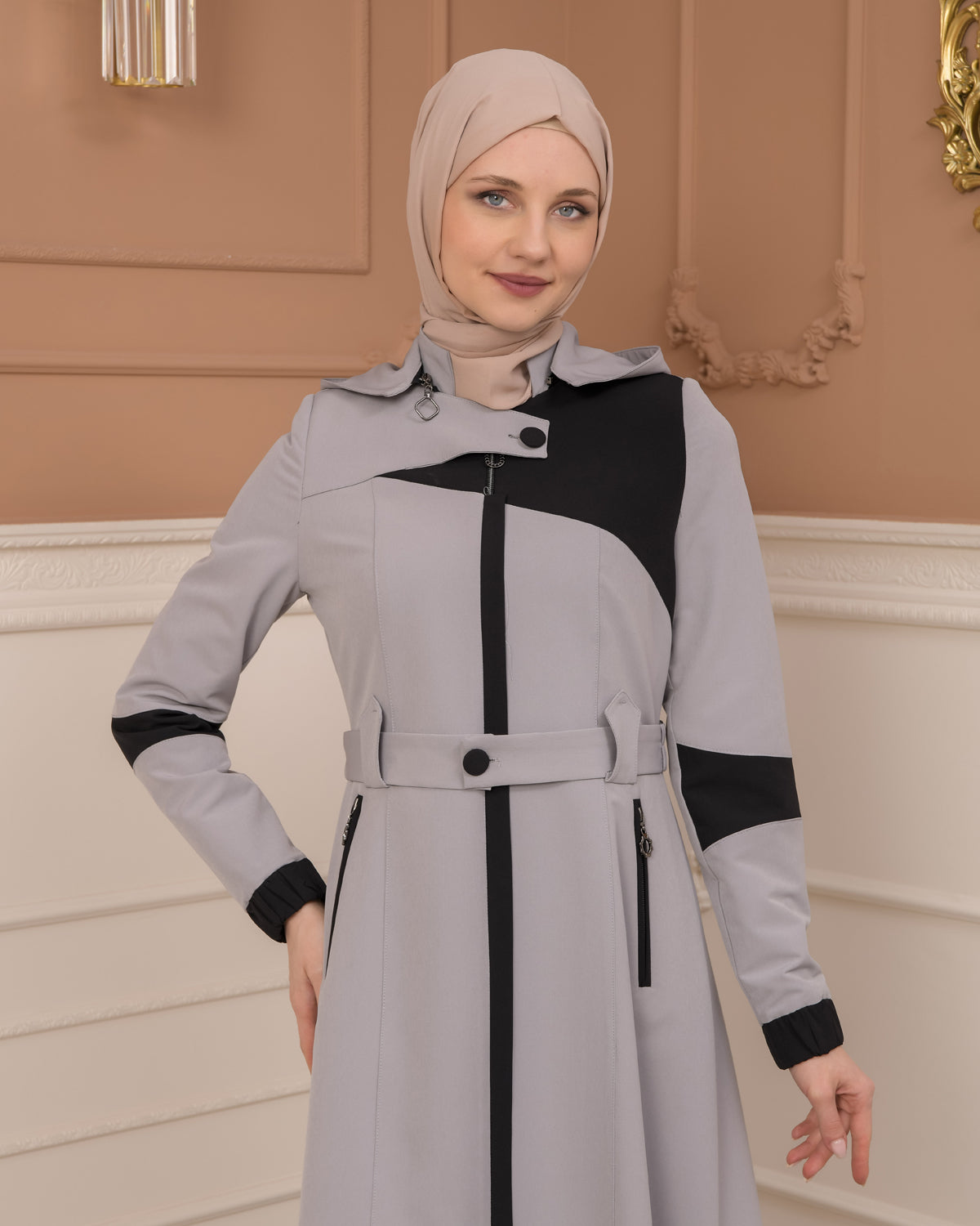 Regenmanto aus Fallschirmstoff mit Satinfutter und abnehmbarer Kapuze 1227 - Grau