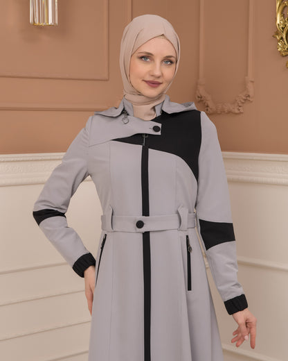 Regenmanto aus Fallschirmstoff mit Satinfutter und abnehmbarer Kapuze 1227 - Grau