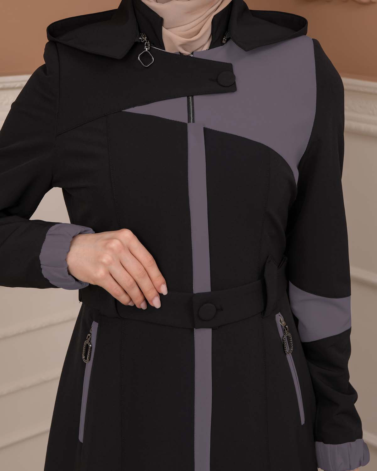 Regenmanto aus Fallschirmstoff mit Satinfutter und abnehmbarer Kapuze 1227 - Dunkelanthrazit