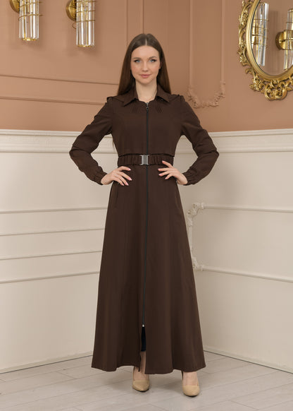 Eleganter brada-Stoff Manto mit Satinfutter und abnehmbarer Kapuze 1228 - Braun