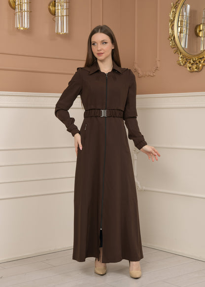 Eleganter brada-Stoff Manto mit Satinfutter und abnehmbarer Kapuze 1228 - Braun