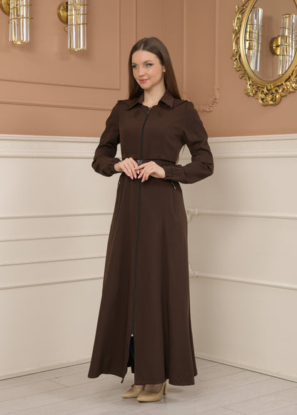 Eleganter brada-Stoff Manto mit Satinfutter und abnehmbarer Kapuze 1228 - Braun