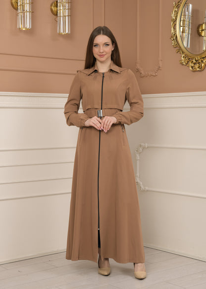 Eleganter brada-Stoff Manto mit Satinfutter und abnehmbarer Kapuze 1228 - Beige