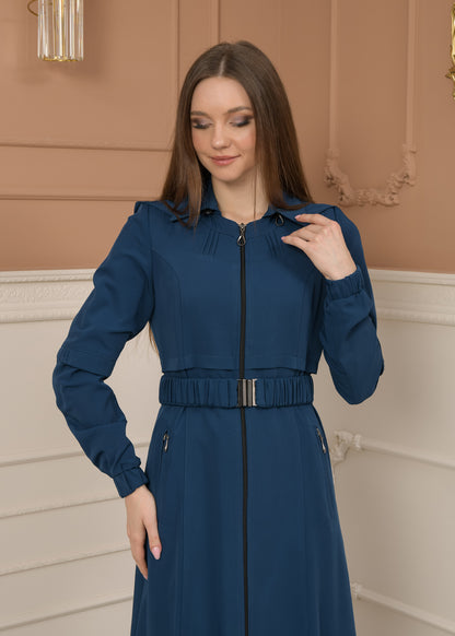 Eleganter brada-Stoff Manto mit Satinfutter und abnehmbarer Kapuze 1228 - Türkis