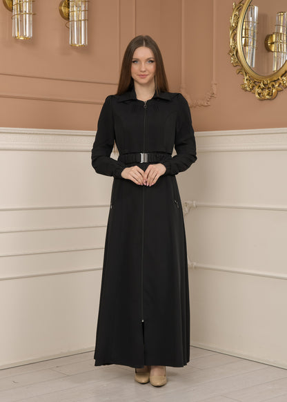 Eleganter brada-Stoff Manto mit Satinfutter und abnehmbarer Kapuze 1228 - Schwarz