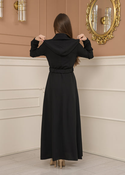 Eleganter brada-Stoff Manto mit Satinfutter und abnehmbarer Kapuze 1228 - Schwarz