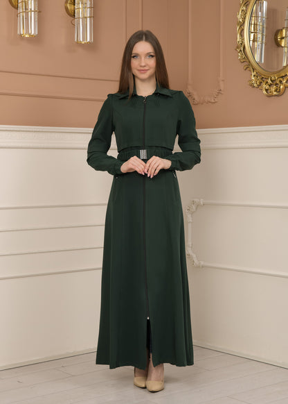 Eleganter brada-Stoff Manto mit Satinfutter und abnehmbarer Kapuze 1228 - Grün