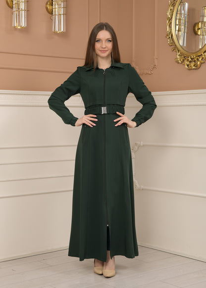 Eleganter brada-Stoff Manto mit Satinfutter und abnehmbarer Kapuze 1228 - Grün