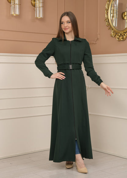 Eleganter brada-Stoff Manto mit Satinfutter und abnehmbarer Kapuze 1228 - Grün