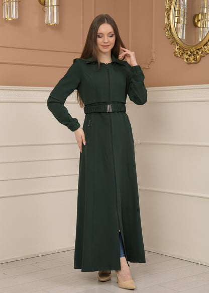 Eleganter brada-Stoff Manto mit Satinfutter und abnehmbarer Kapuze 1228 - Grün